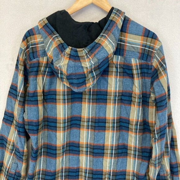 Eddie Bauer Flannel Shirt Jacket Shacket Mens Medium M Classic Fit Hooded Plaid - Picture 15 of 16